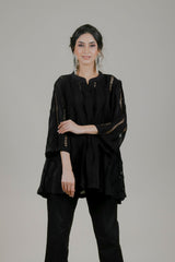Black Cutwork Cape For Women-Inching India
