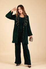 Bottle Green Velvet Cape Set