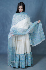 CREAM BLOCK PRINTED FRILLED ANARKALI