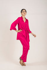 Flowy Hot Pink CO-Ord Set For Women-Inching India