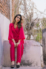 Flowy Hot Pink CO-Ord Set For Women-Inching India