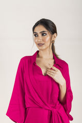 Flowy Hot Pink CO-Ord Set For Women-Inching India