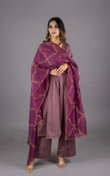 Onion Pink Embroidered Women's Suit Set with Embroidered Dupatta