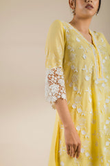 3D Embroidered Yellow Kurta