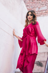 Flowy Hot Pink CO-Ord Set For Women-Inching India