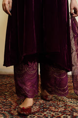Wine Velvet Suit with Dupatta- Inching India