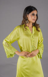 Flowy Lime Embroidered Suit Set -Inching India