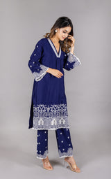 Navy Blue Women's Suit Set with Palazzos & Dupatta