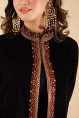 Black Velvet Cape with Embroidered Broders
