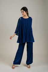 Navy Blue Cutwork Cape Set For Women -Inching India