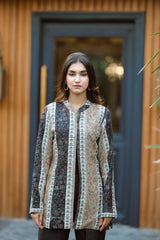 Black -Beige Woolen Cape For Women -Inching India