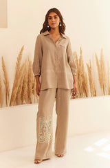 Beige Linen Shirt Set