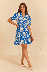 Blue Printed Floral Dress