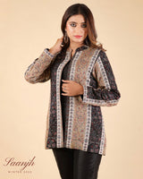 Black -Beige Woolen Cape For Women -Inching India