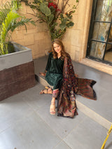 Bottle Green Crush Suit With Woven Chanderi Dupatta