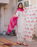 White Suit with Leheriya Dupatta- Inchingindia
