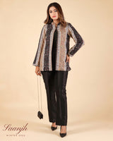 Black -Beige Woolen Cape For Women -Inching India