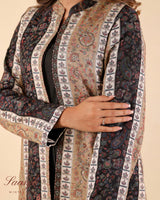 Black -Beige Woolen Cape For Women -Inching India