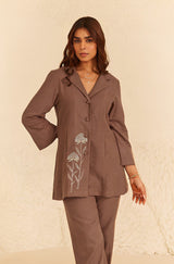 Brown Linen Coat Set