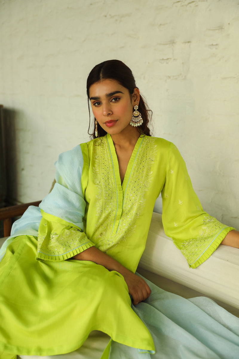 Contrast Lime Embroidered Set