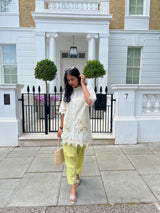 White Cutwork Elegance Top with Striped Narrow Salwar