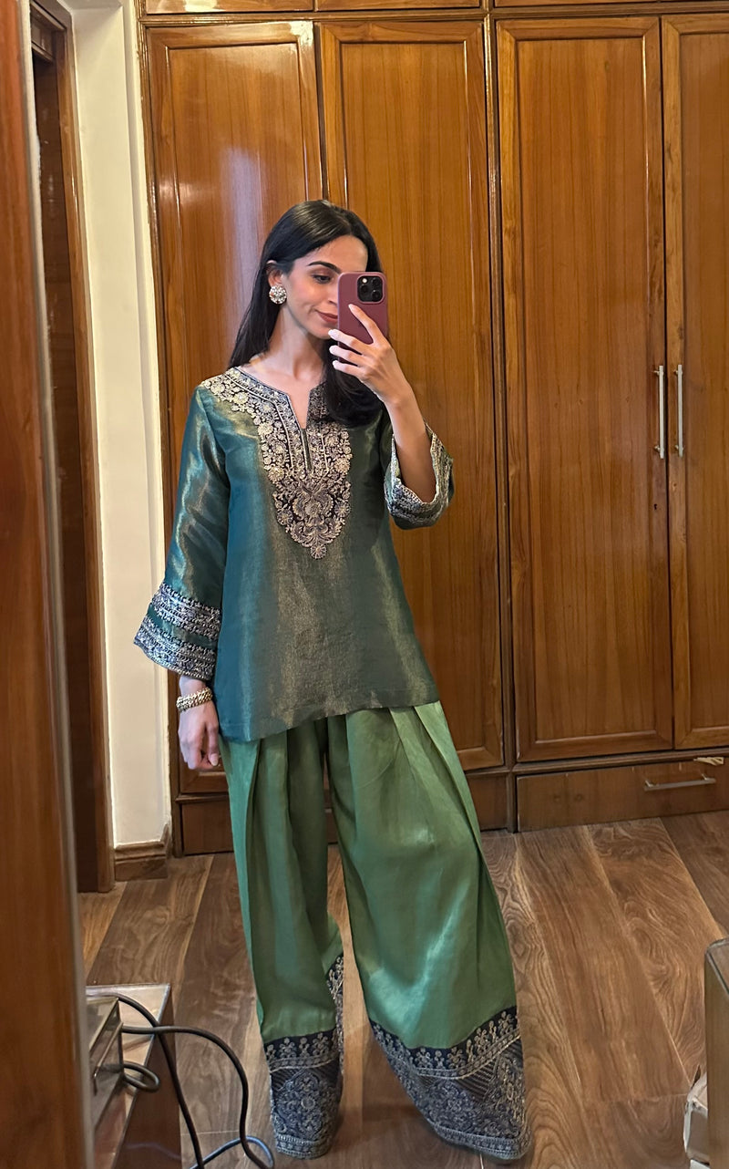 Green Crush Tissue Embroidered Farshi Set