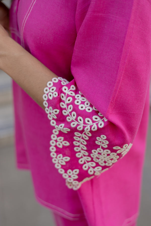 Pink Broderie Linen Set