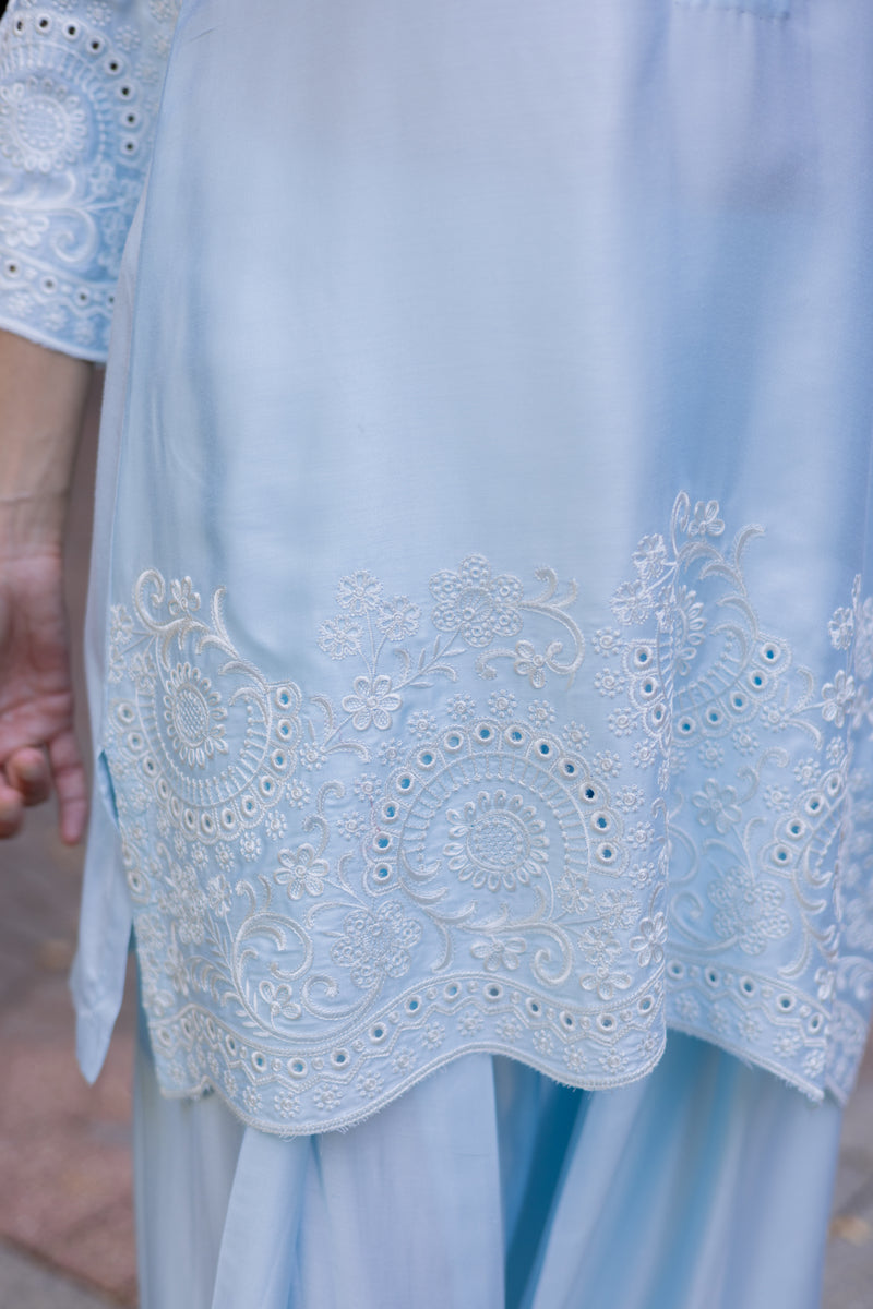 Light Blue Embroidered Farshi Salwar Set