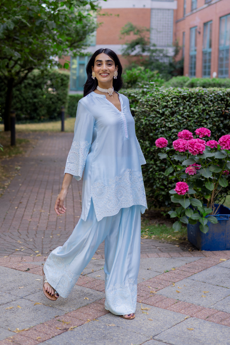 Light Blue Embroidered Farshi Salwar Set