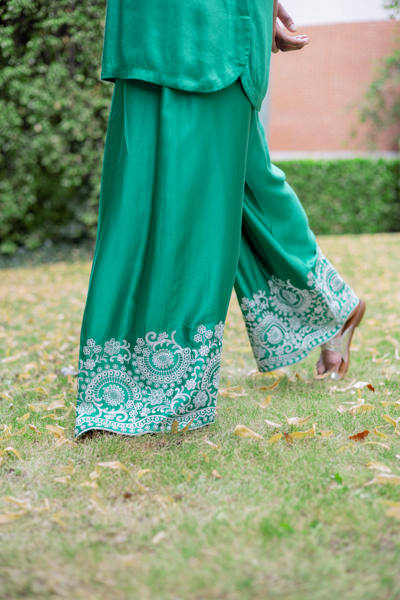 Emerald Green Embroidered Farshi Salwar Set