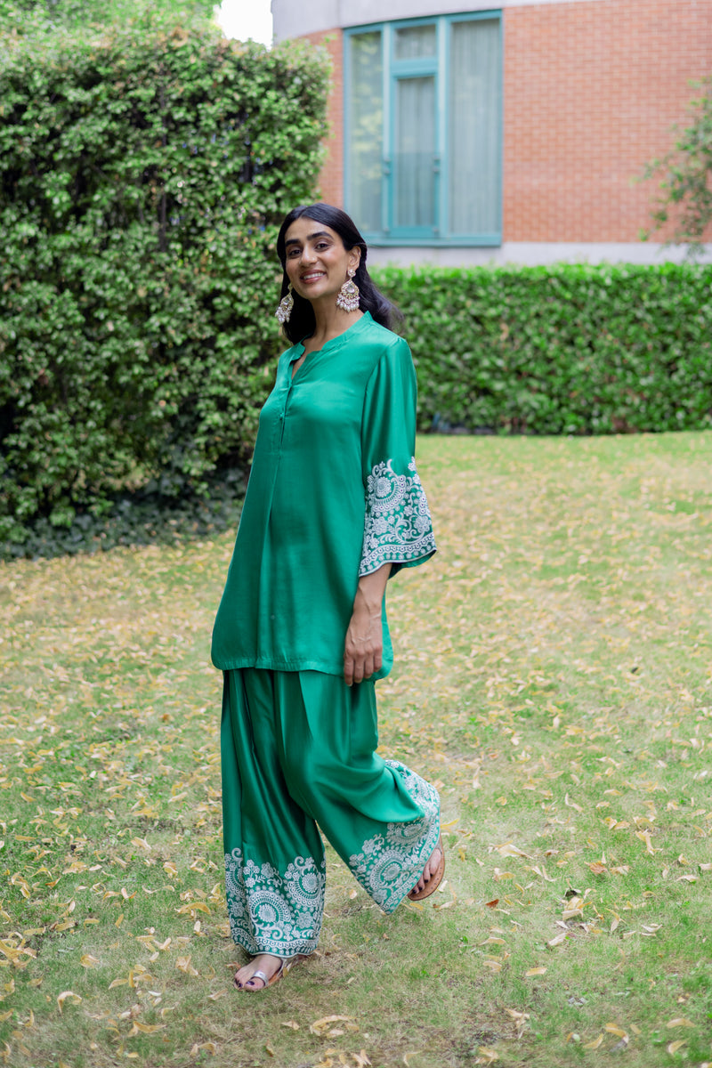 Emerald Green Embroidered Farshi Salwar Set
