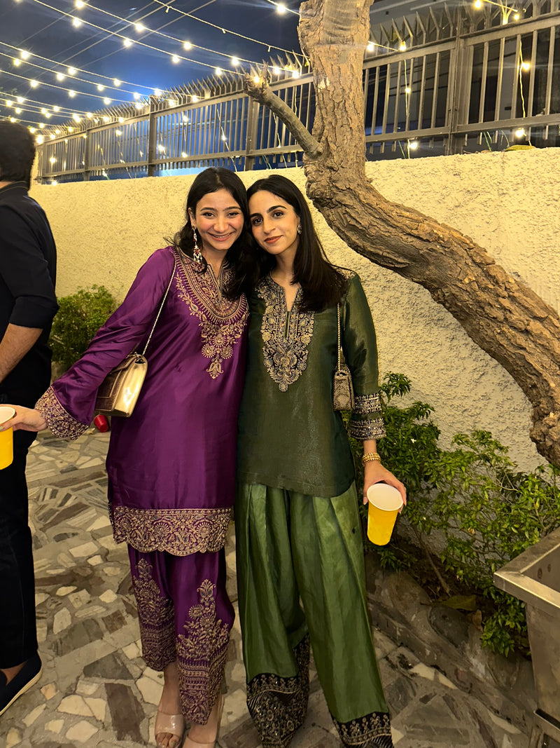 Green Crush Tissue Embroidered Farshi Set