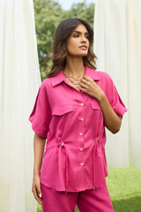 Pink Floral Embroidered Linen Set