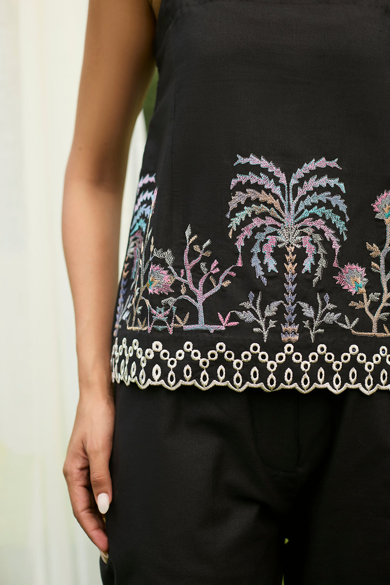 Tropical Black Sleeveless Set