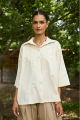 Floral Applique Top with Beige Farshi Pants