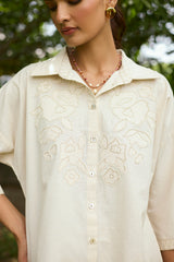 Floral Applique Top with Beige Farshi Pants