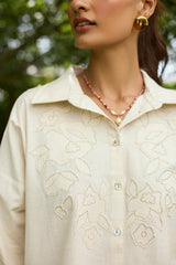 Floral Applique Top with Beige Farshi Pants