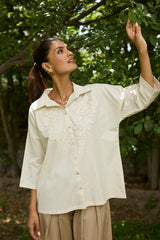 Floral Applique Top with Beige Farshi Pants