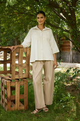 Floral Applique Top with Beige Farshi Pants