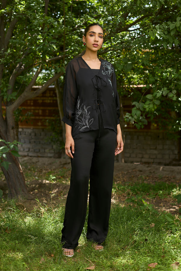Mehak Black Organza Cape Set