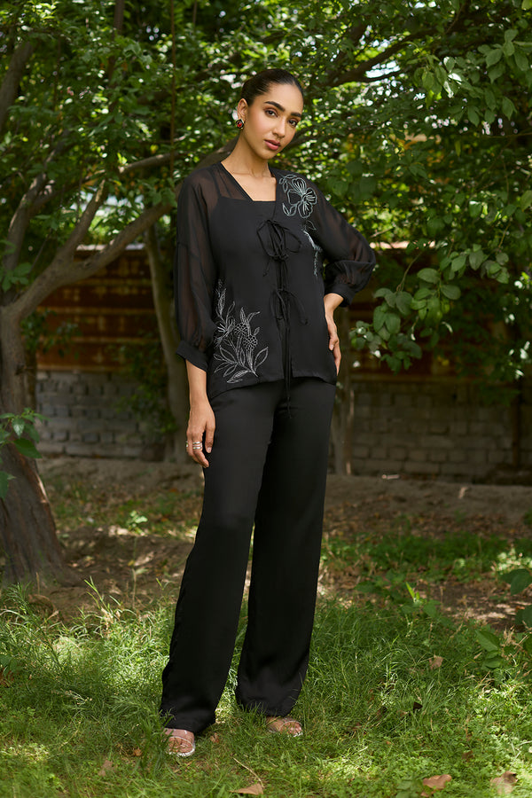 Mehak Black Organza Cape Set