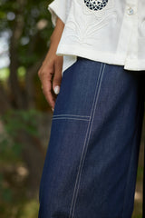 Cream Broderie Top with Denim Pants