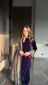 Navy Crush Velvet Suit with Kaani Zari Dupatta