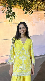Yellow Cutwork Farshi Set