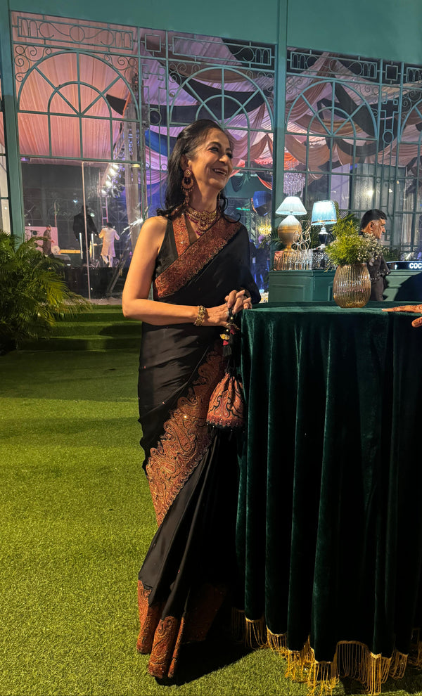 Black Hand Embroidered Paisley Saree