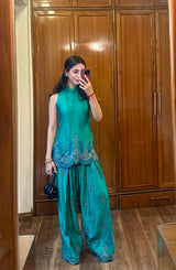 Meher Emerald Green Embroidered Farshi Set