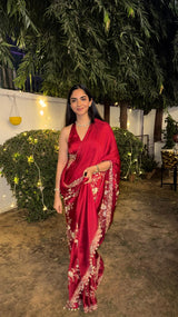 Red Embroidered Saree