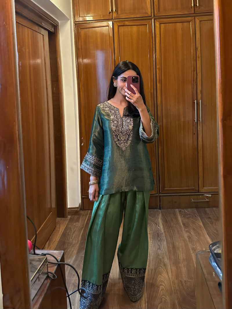 Green Crush Tissue Embroidered Farshi Set