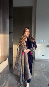 Navy Crush Velvet Suit with Kaani Zari Dupatta