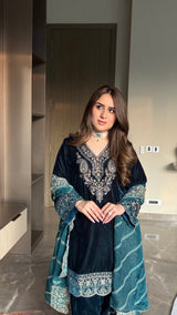 Aafreen Teal Blue Velvet Embroidered Set